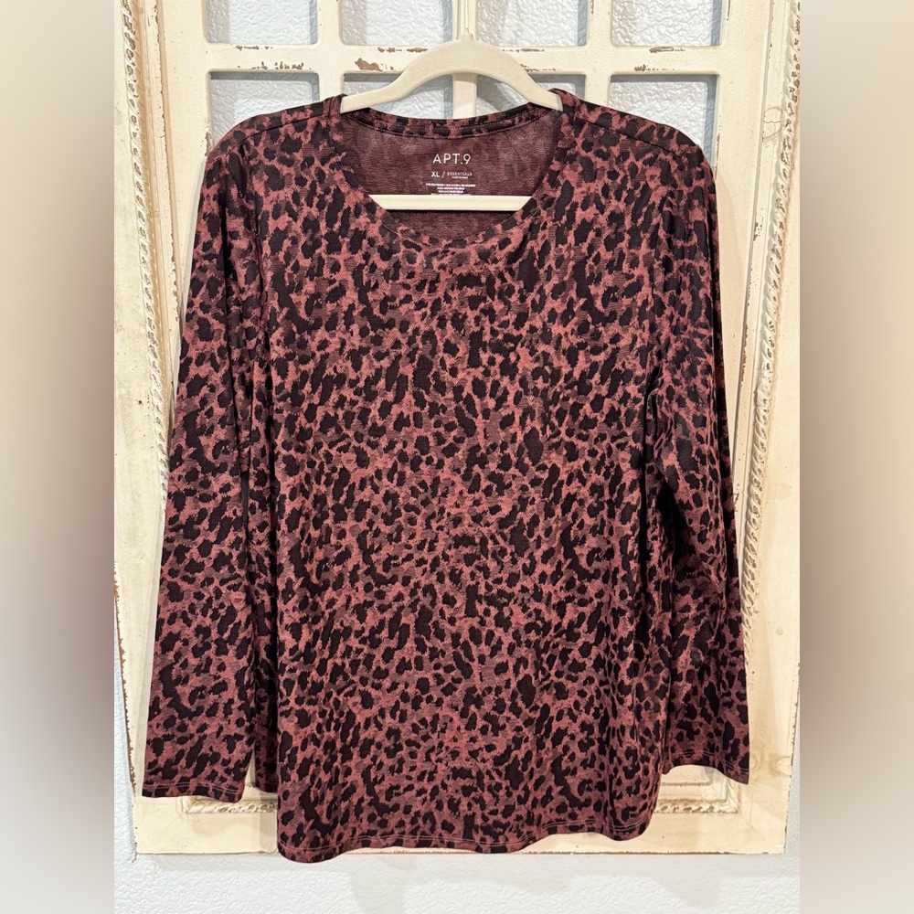 Apt. 9 Women's Long Sleeve Animal Print Top - Pink and Black size XL